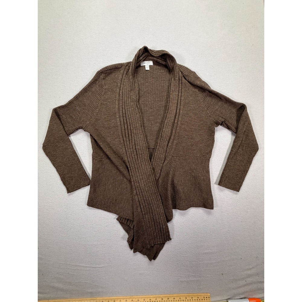 Dressbarn Women Cardigan Relaxed Brown Ribbed Knit Wool Blend 14/16